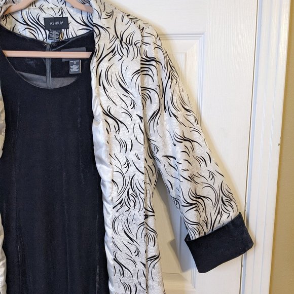 Ashro Black Sleeveless Velvet Dress & White & Black Jacket Set - size 14 NWOT - Picture 2 of 14